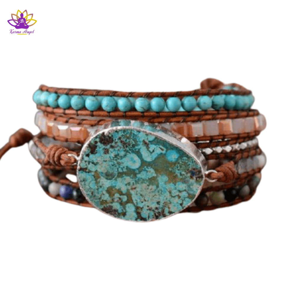 "Océan bleu" - Bracelet d'harmonie style bohème chic artisanal, ajustable