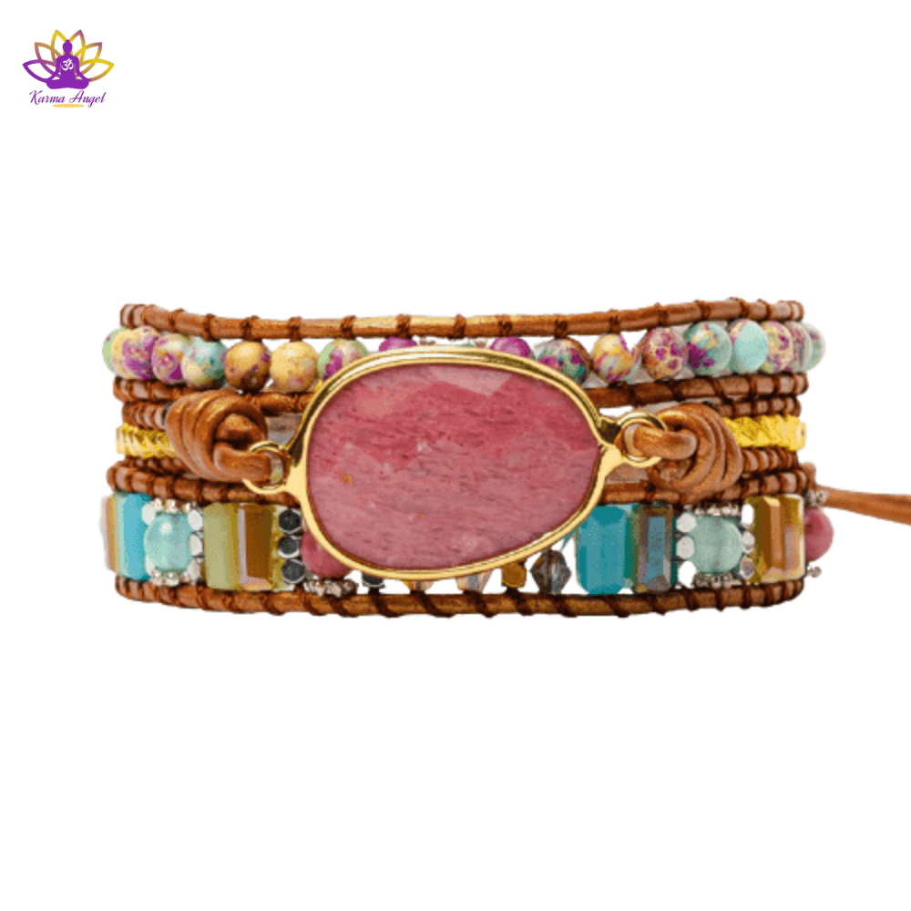 "Paix du cœur" - Bracelet en cuir et pierre naturelles pour femme