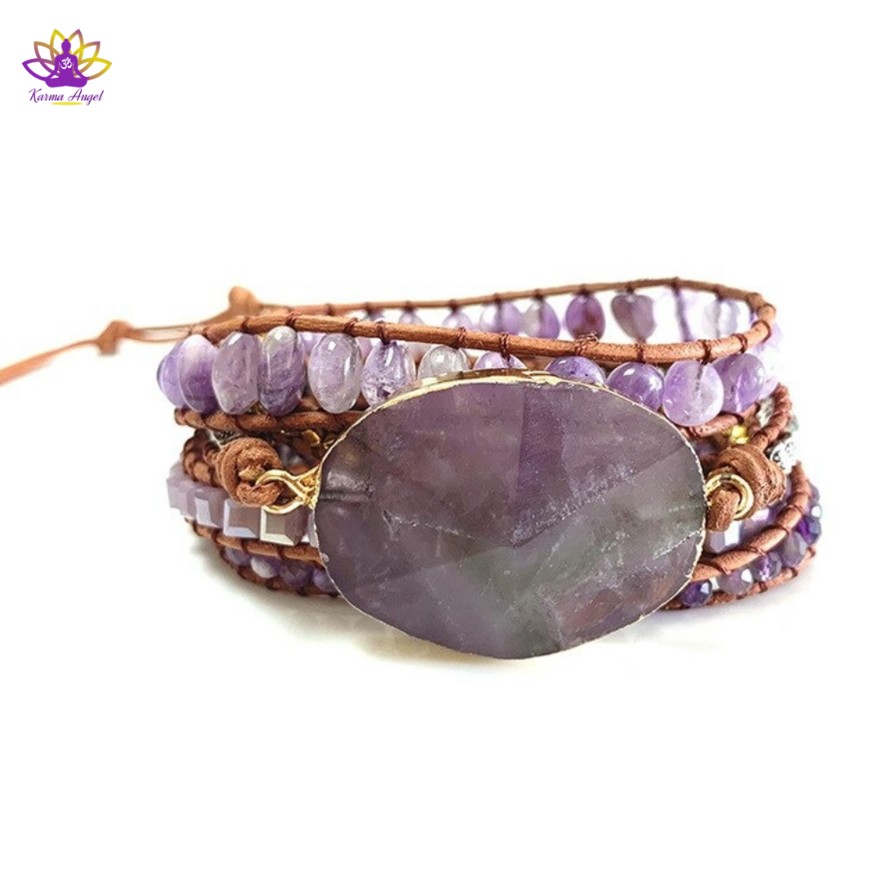 "Esprit apaisé" - Bracelet hippie chic en pierres naturelles et cuir