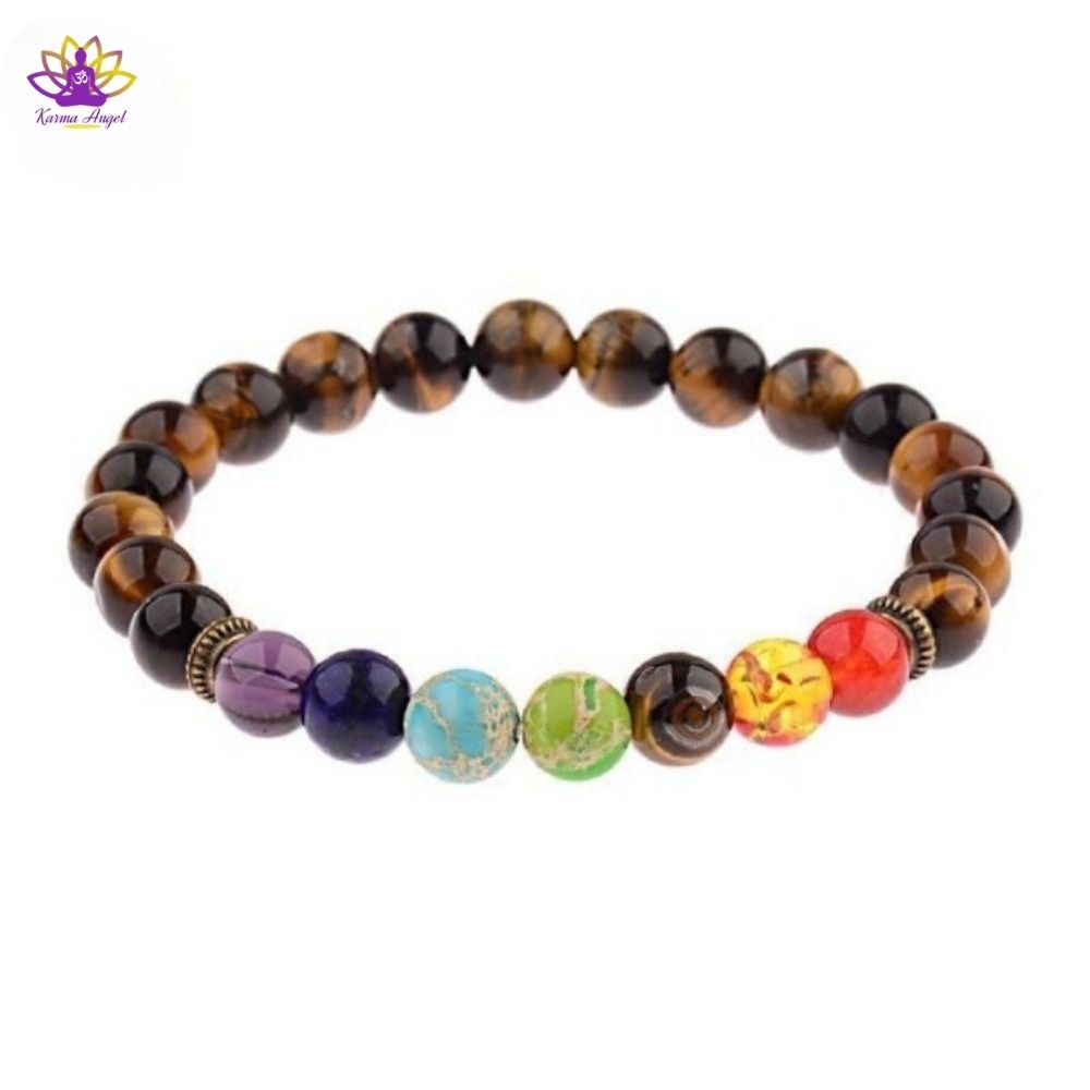 "Croissance spirituelle" - Bracelet équilbre 7 chakras oeil de tigre