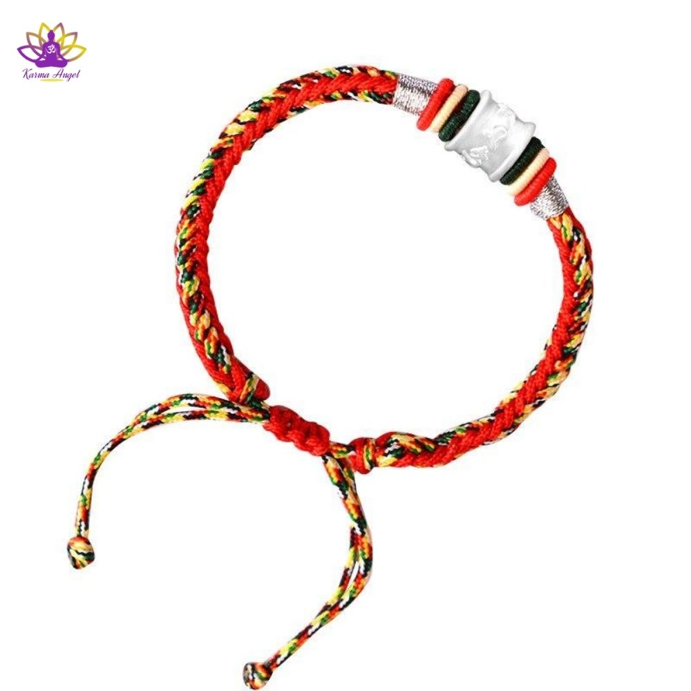 Bracelet tressé mantra en argent 999, ajustable