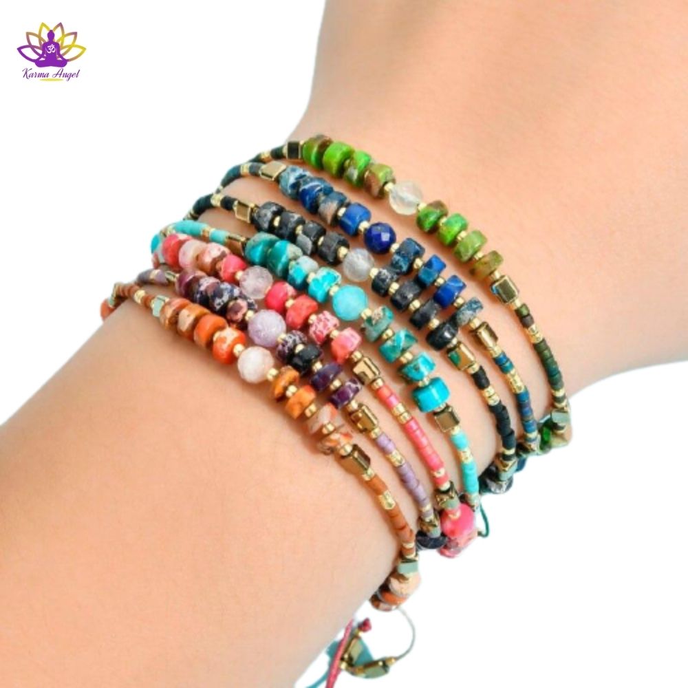 Bracelet ajustable style Boho en pierres de macramé