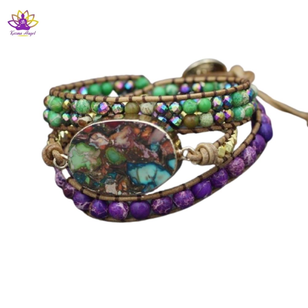 Bracelet femme en cuir et pierres fait à la main