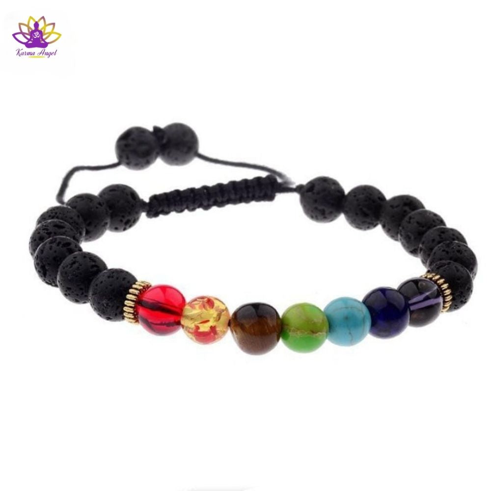 "Esprit joyeux" - Bracelet 7 chakras en pierres de lave, ajustable