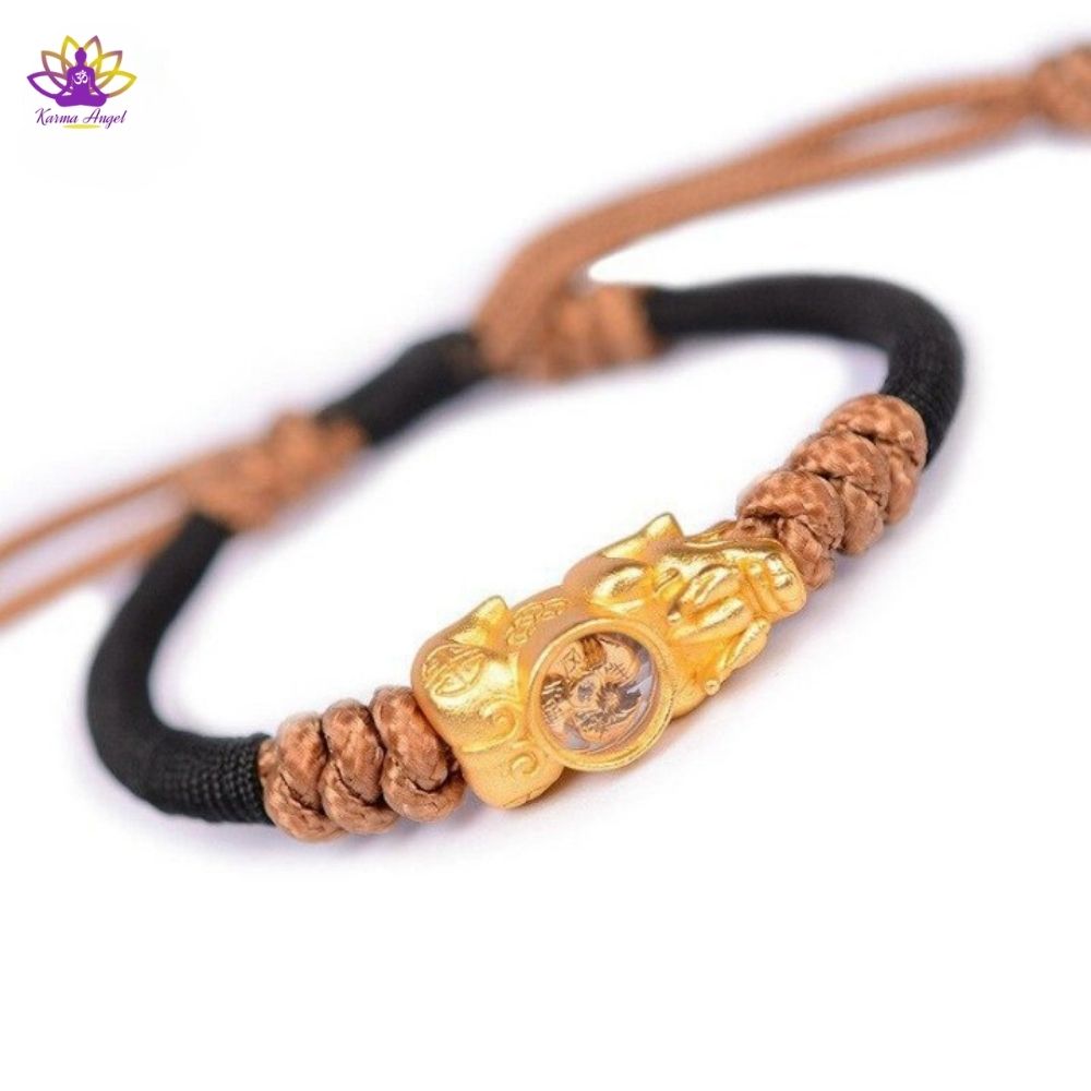 "Chance et abondance" - Bracelet Pixiu moulin à vent corde tressée, ajustable