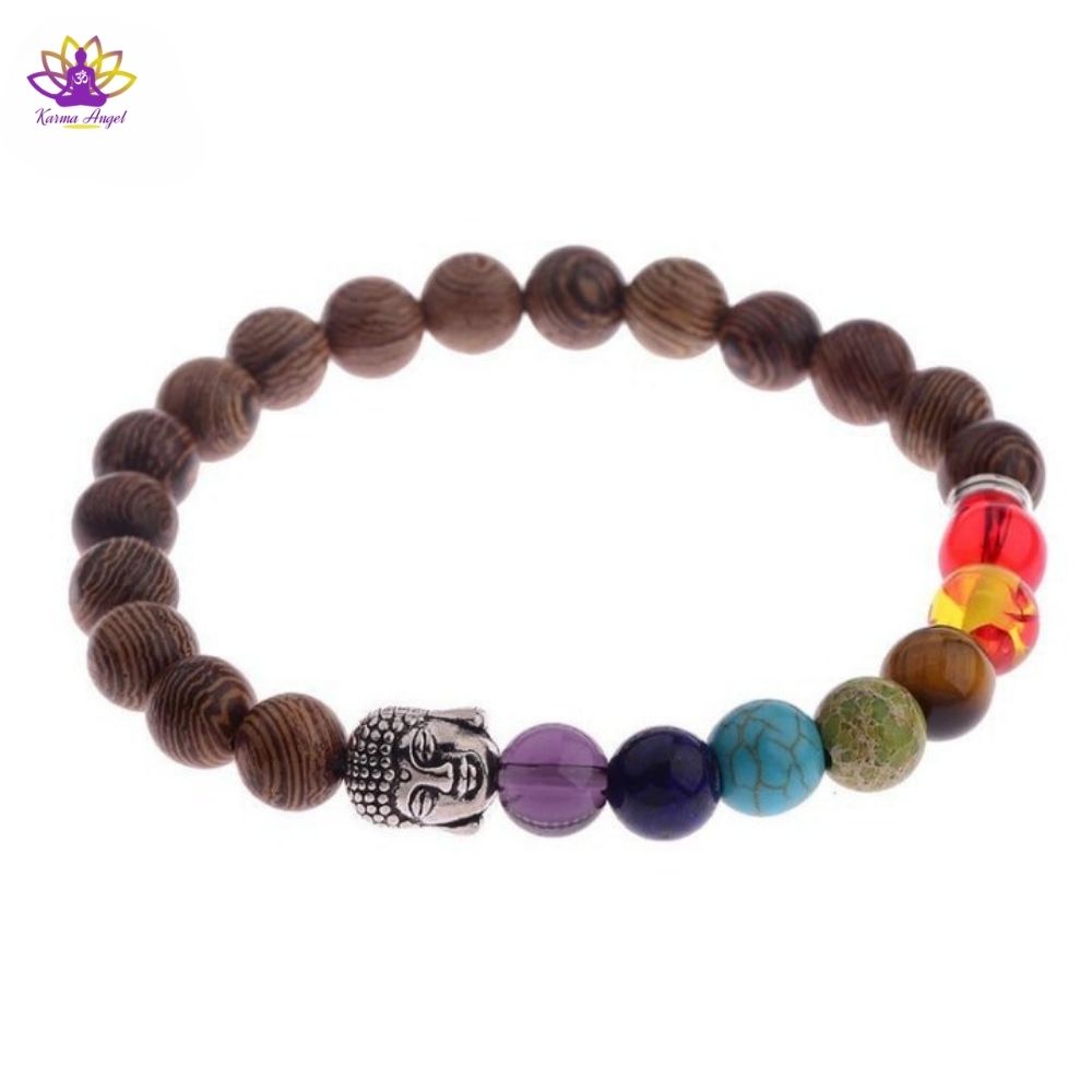 "Équilibre spirituel" - Bracelet bouddha 7 chakras et bois wengé