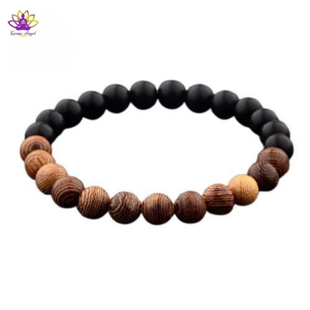 "Croissance et force" - Bracelet de yoga en Onyx et bois Wengé, marron et noir
