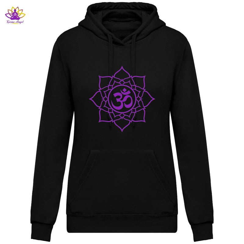 "Om & fleur de lotus" - Sweatshirt à capuche femme en coton bio, plusieurs coloris