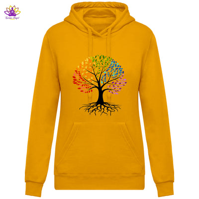 "Arbre de vie coloré" - Sweatshirt femme à capuche en coton bio, plusieurs coloris