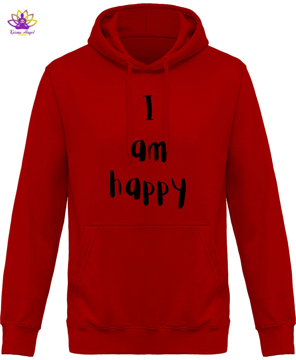 "I am happy" - Sweatshirt homme à capuche en coton bio, plusieurs coloris 