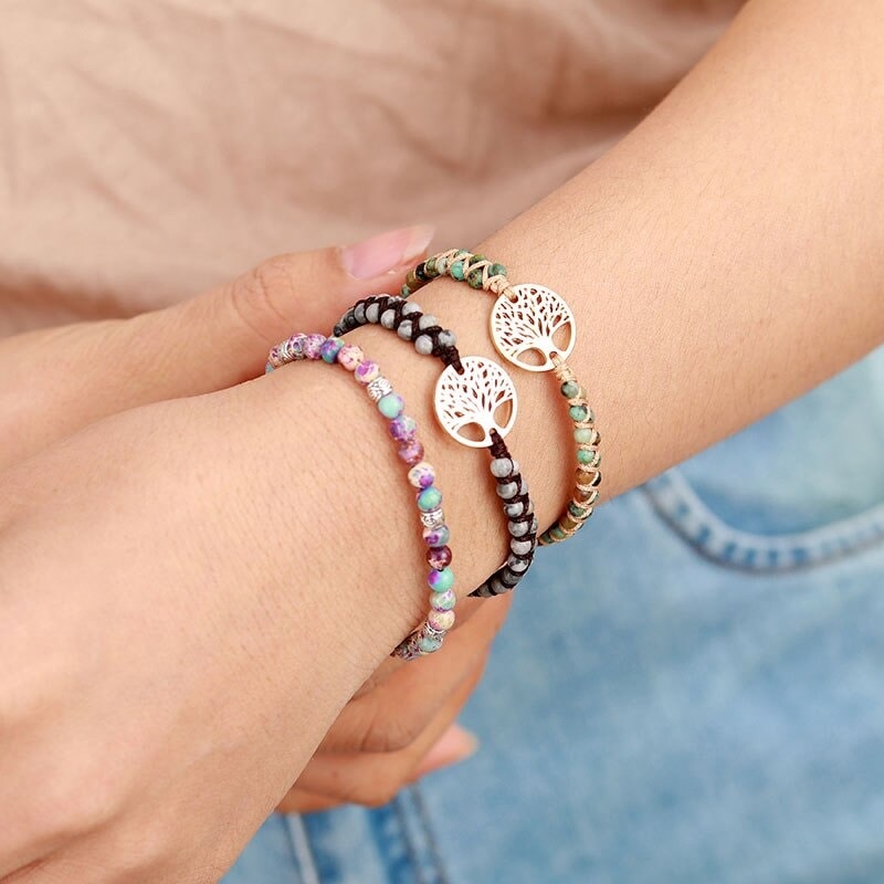 "Régénération" - Bracelet tressé arbre de vie en pierres semi-précieuses