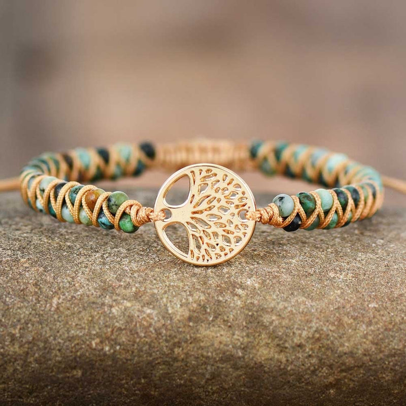 "Régénération" - Bracelet tressé arbre de vie en pierres semi-précieuses