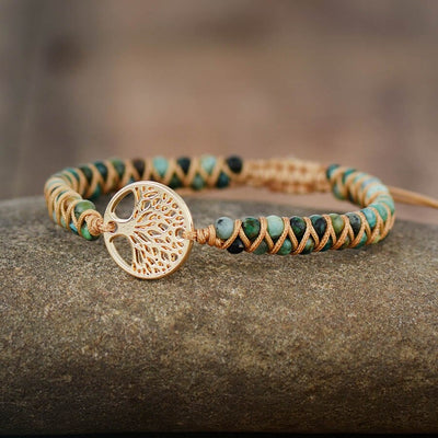 "Régénération" - Bracelet tressé arbre de vie en pierres semi-précieuses