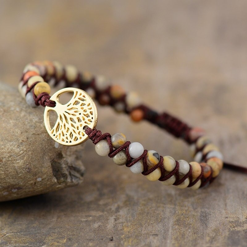 "Régénération" - Bracelet tressé arbre de vie en pierres semi-précieuses