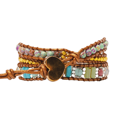 "Paix du cœur" - Bracelet en cuir et pierre naturelles pour femme