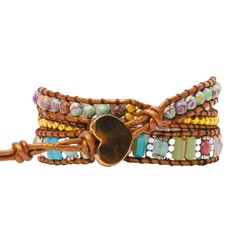 "Paix du cœur" - Bracelet en cuir et pierre naturelles pour femme