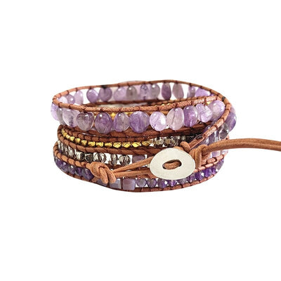 "Esprit apaisé" - Bracelet hippie chic en pierres naturelles et cuir