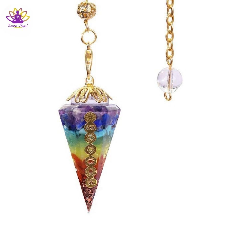 "Clarté d'esprit" - Pendule hexagonal en orgonite 7 chakras 