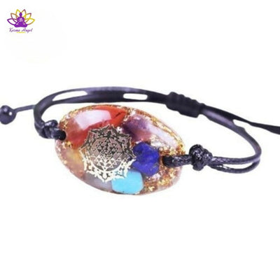 "Pouvoir énergétique" - Bracelet guérison 7 chakras en orgonite, ajustable