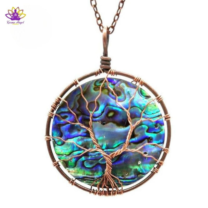 "Esprit sacré" - Collier pendentif arbre de vie coquille d’ormeau cuivré