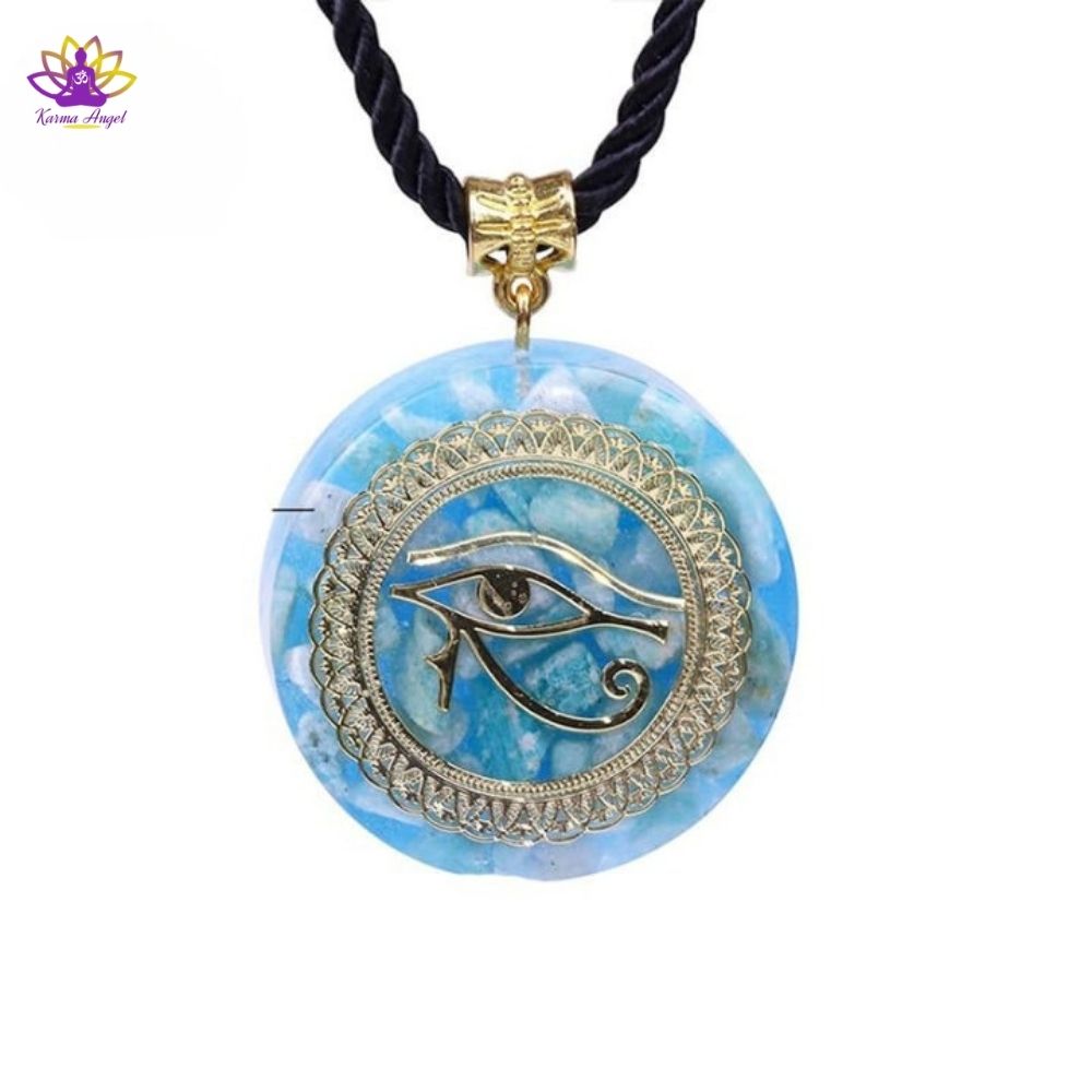 "Transformation spirituelle" - Collier énergétique œil d'horus bleu turquoise en orgonite 