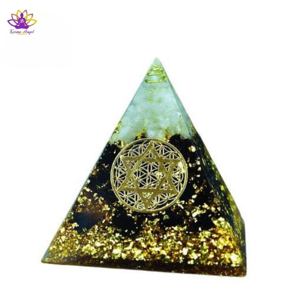 "Énergie positive" - Pyramide cristal blanc en orgonite 