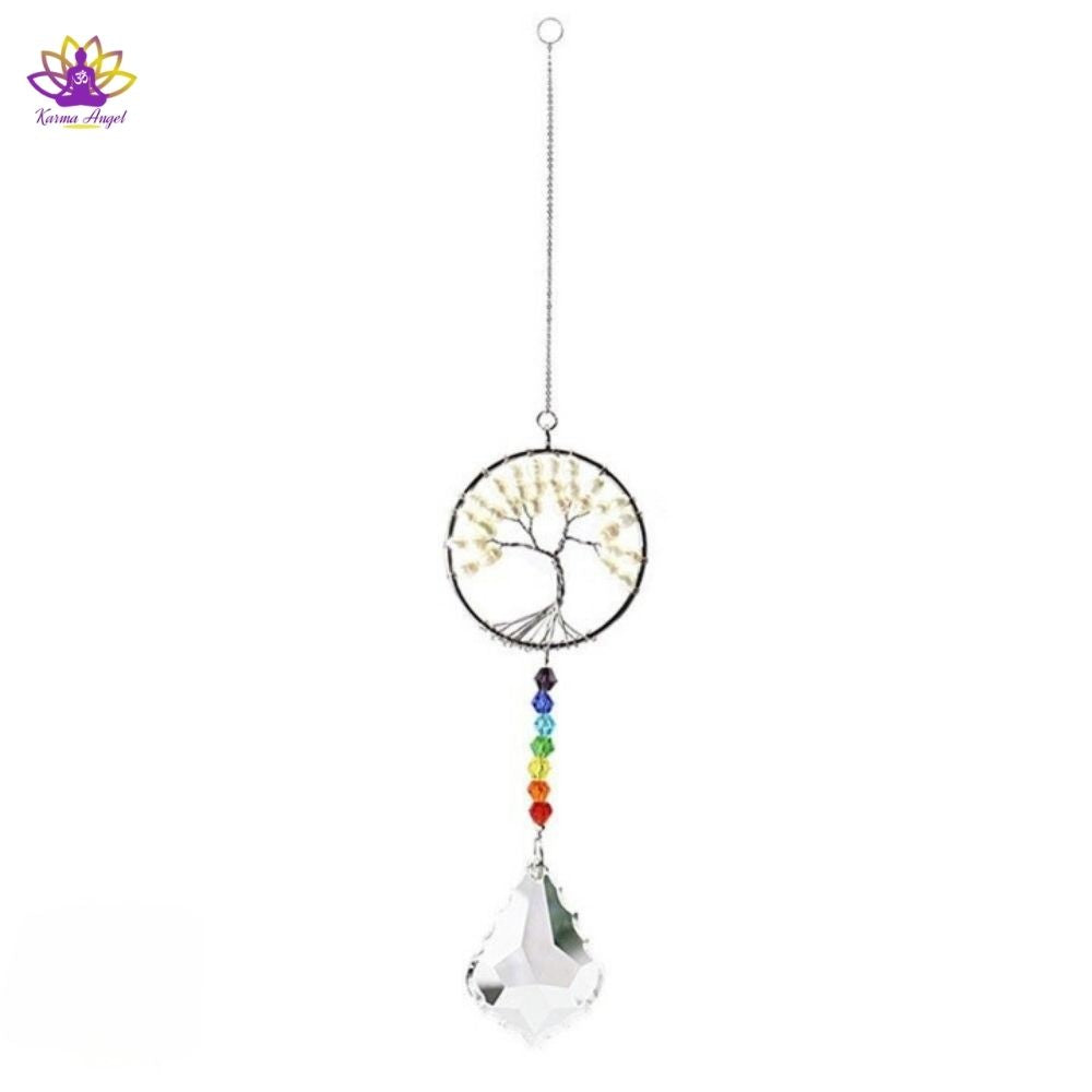 "Équilibre total" - Porte-bonheur suspension arbre de vie cristal 