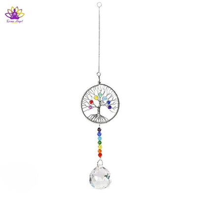 "Douce rêverie" - Porte-bonheur suspension arbre de vie perles cristal
