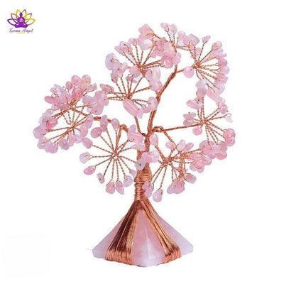 "Pouvoir de l'amour" - Arbre Feng Shui en quartz rose base pyramide