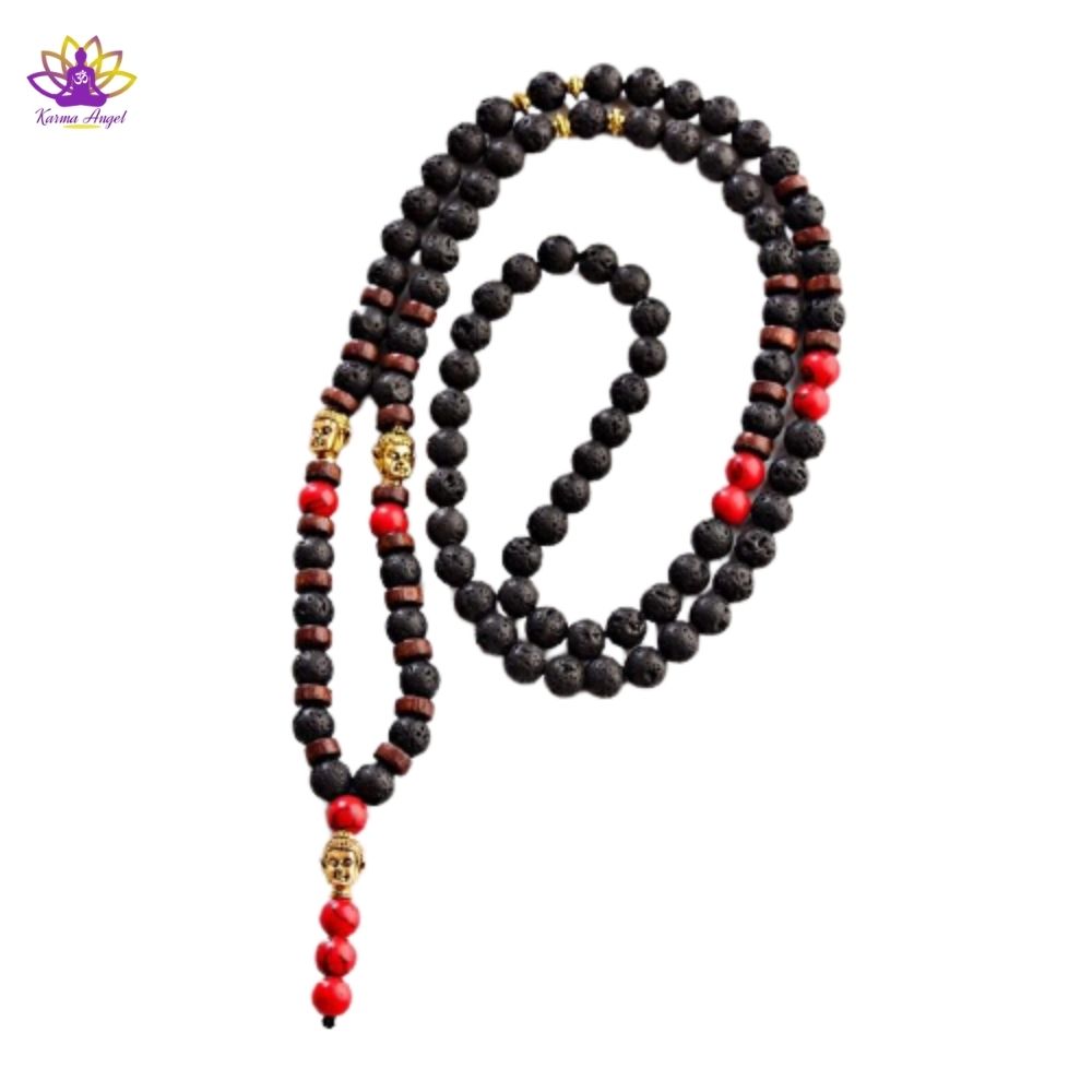 Collier ethnique Mala en pierres de lave 