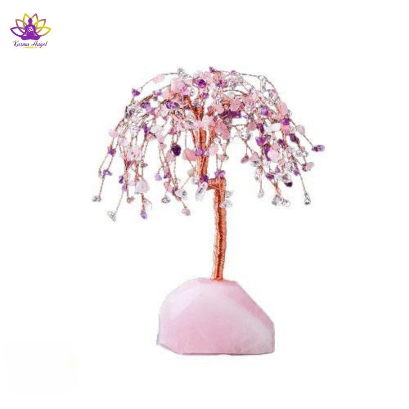 "Amour inconditionnel" - Grand arbre Feng Shui cristal et base en quartz rose