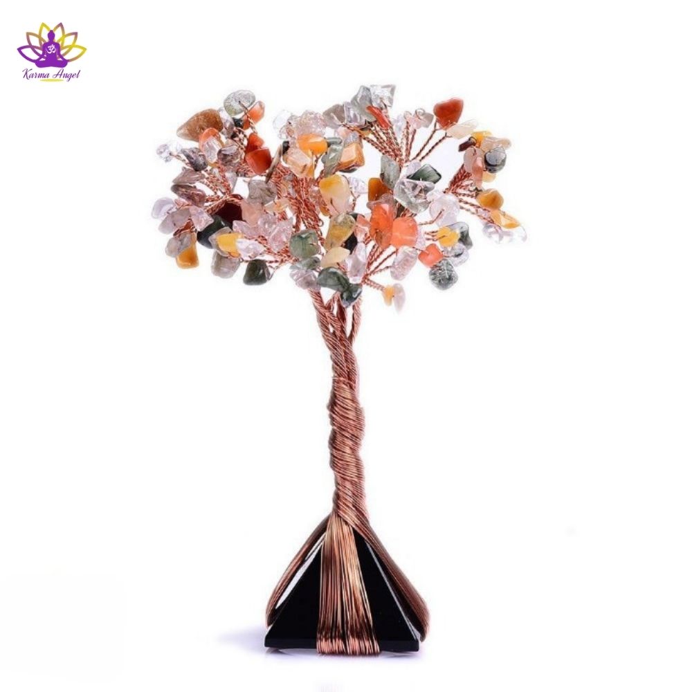 "Pleine conscience" - Arbre Feng Shui cristal base pyramide en obsidienne 