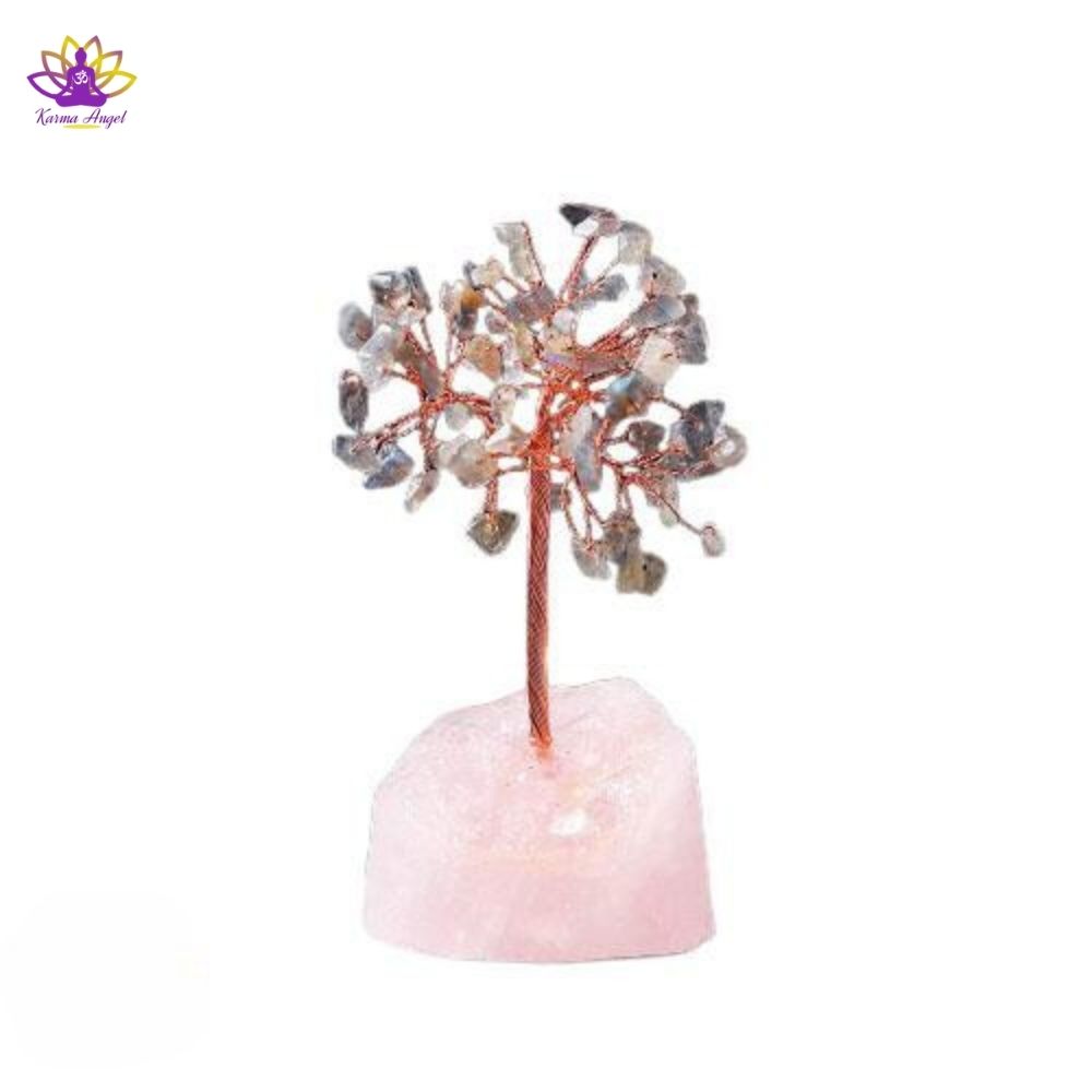 "Rêve d'amour" - Arbre de vie cristal labradorite et base quartz rose 