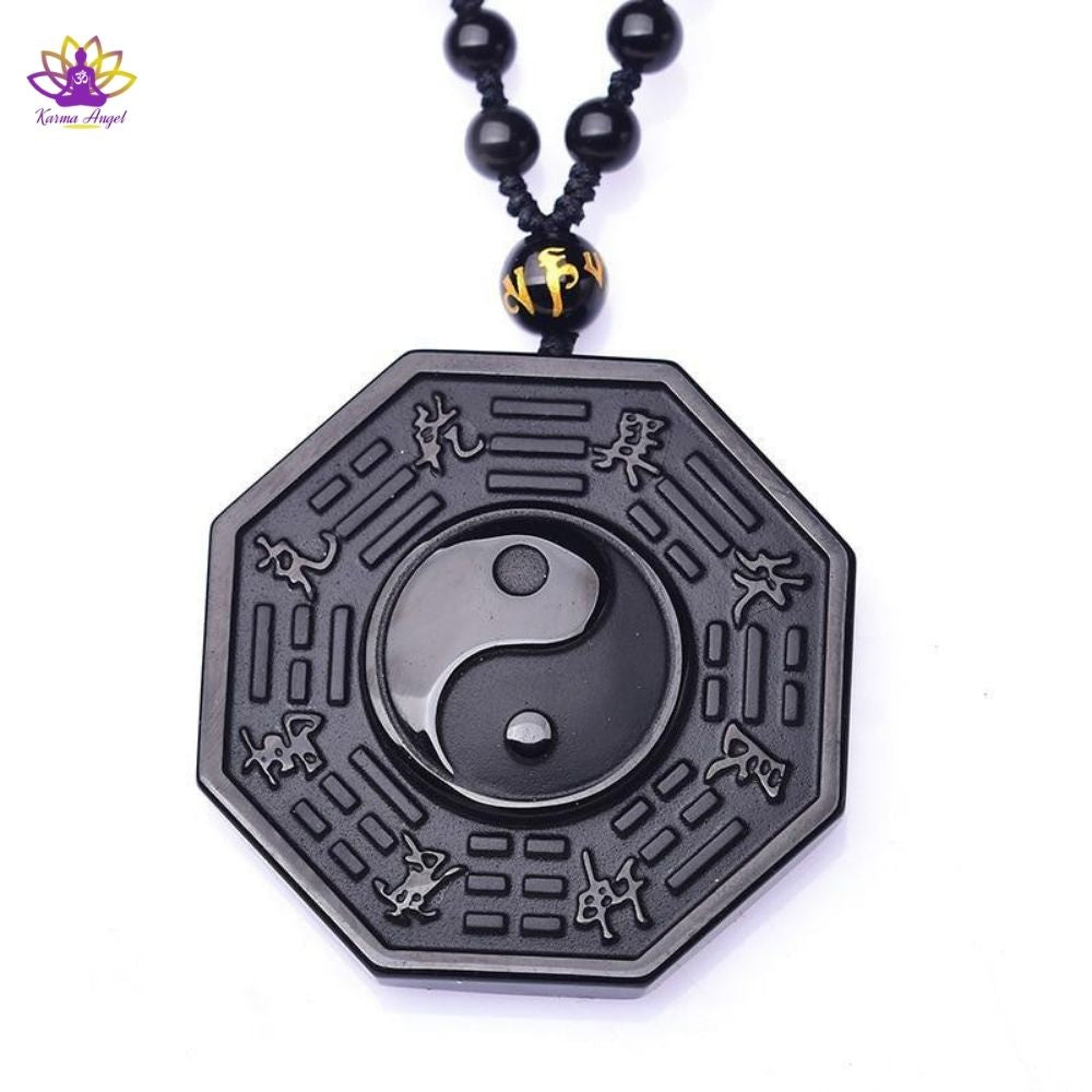 Collier Yin Yang en obsidienne noire 