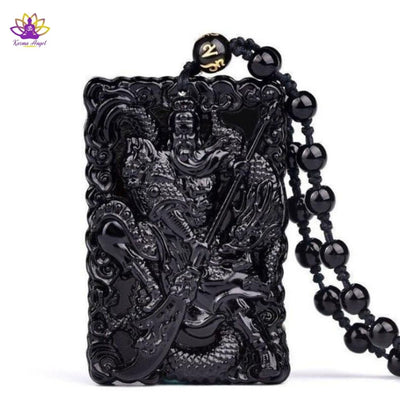 Collier de protection Guan Yu en obsidienne noire