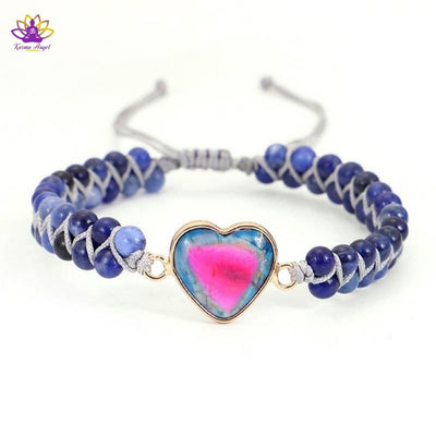 Bracelet bohème coeur en pierres naturelles, ajustable