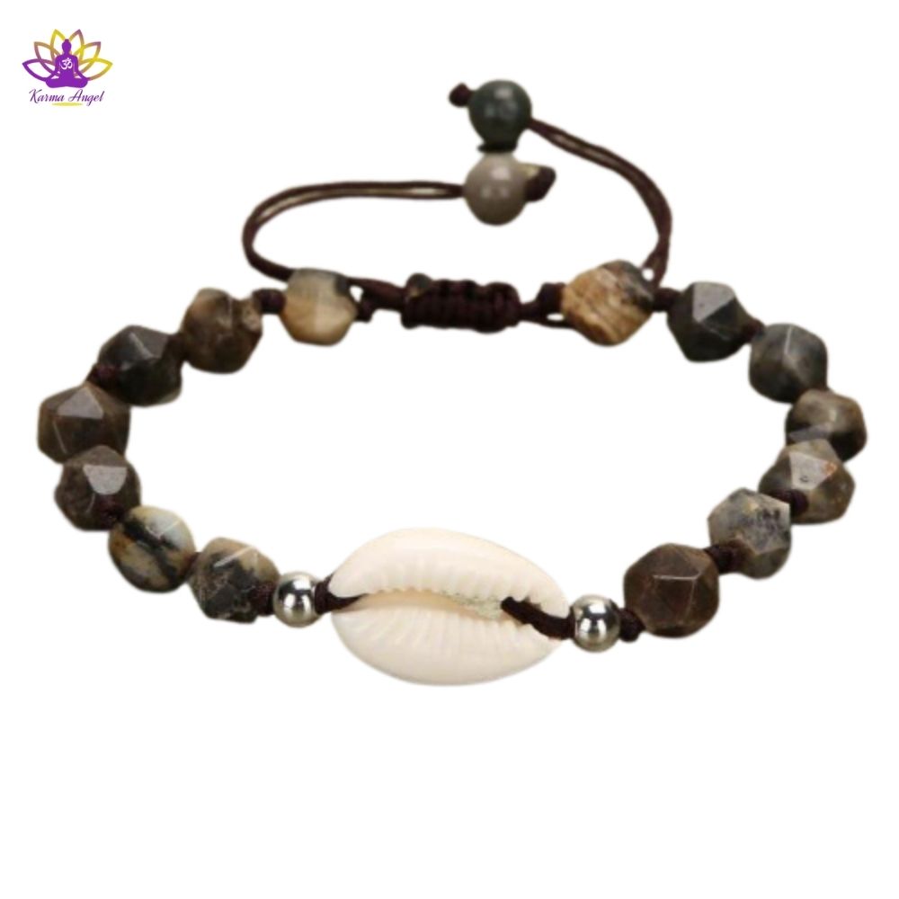 Bracelet coquillage en pierres naturelles, ajustable 