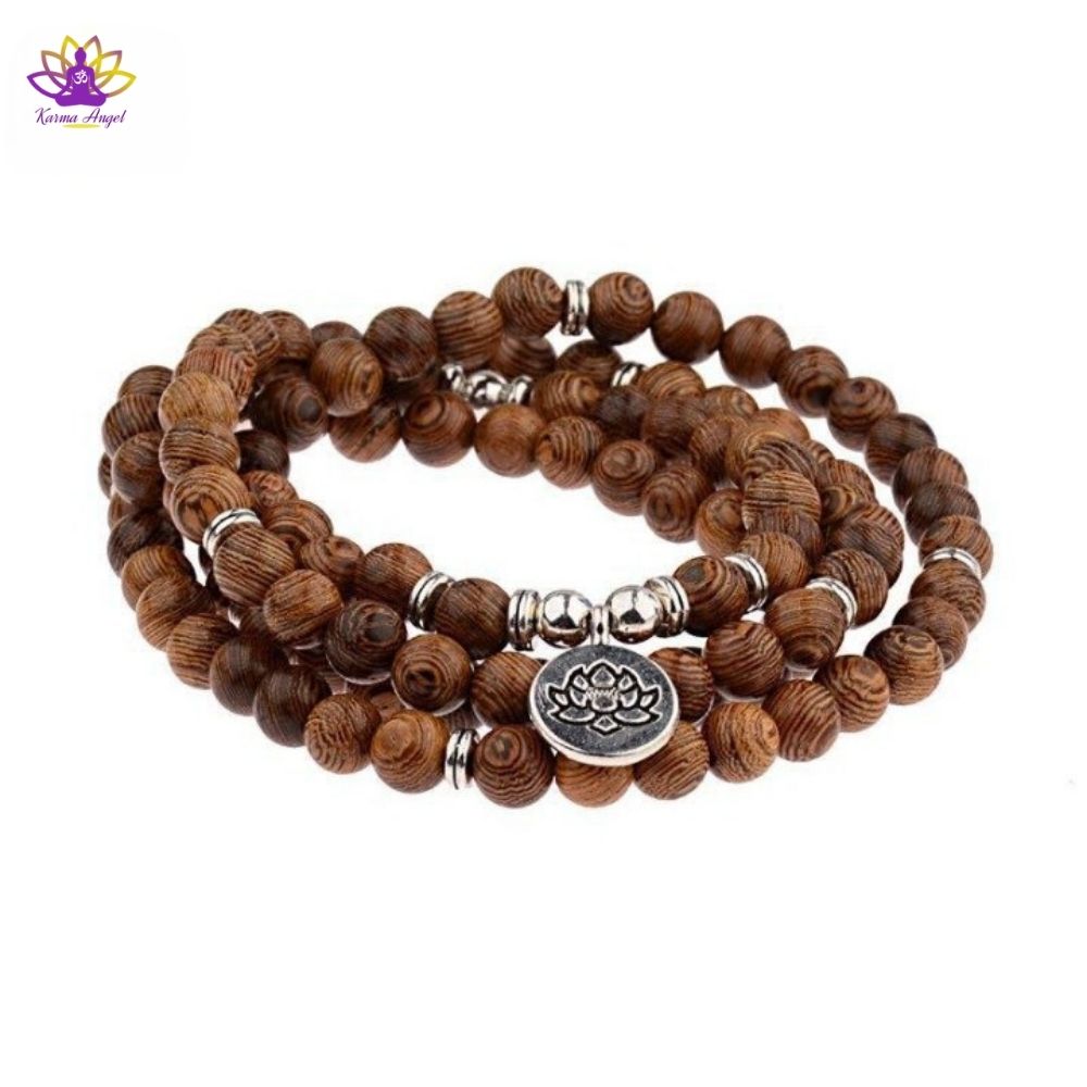 "Fréquence élevée" - Bracelet Mala Lotus tibétain en bois 