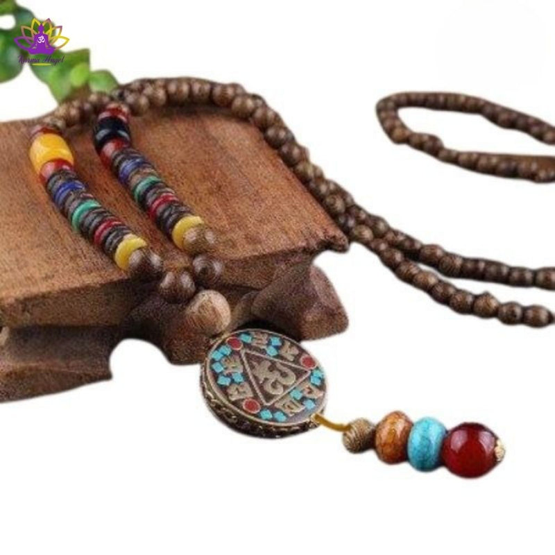 "Coeur béni" - Collier long coloré en pierres naturelles et perles de bois