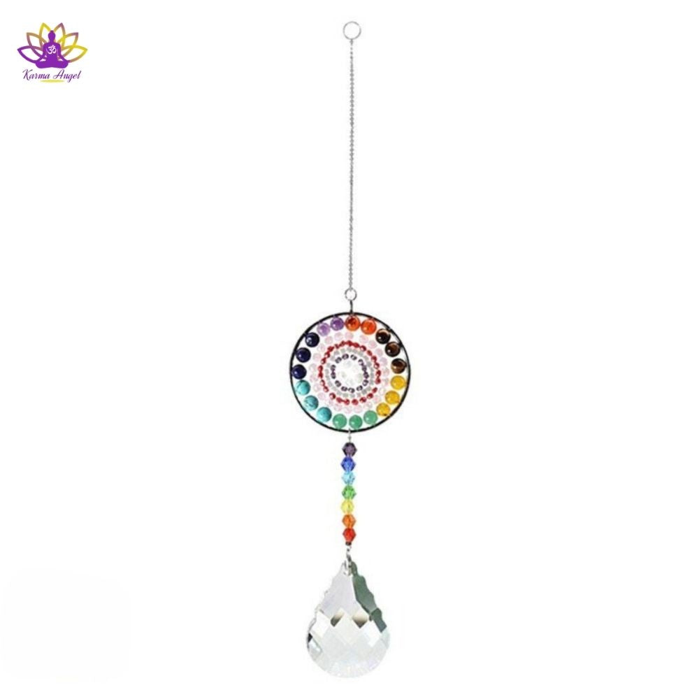 "Soleil rayonnant" - Porte-bonheur suspendu en cristal 7 chakras 