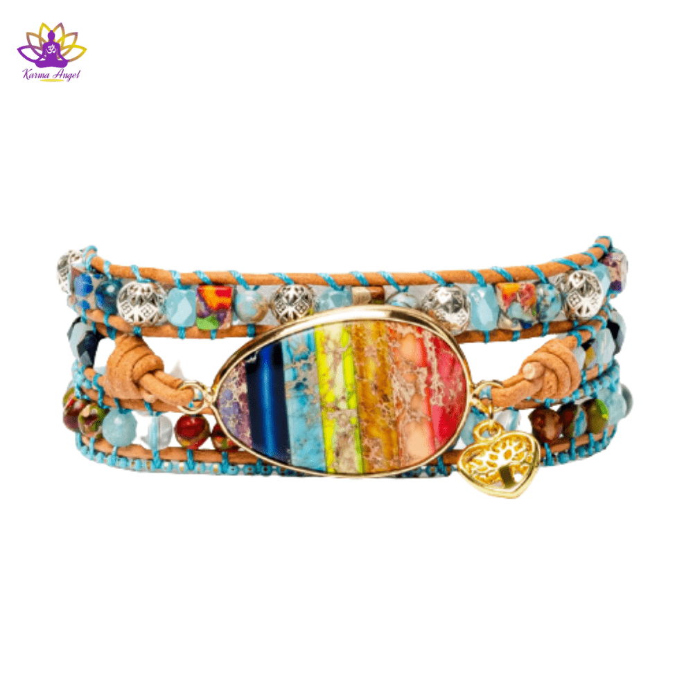 "Chakras alignés" - Bracelet en perles naturelles colorée 