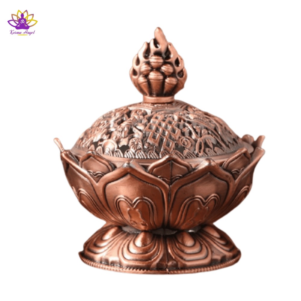 "Calme & sérénité" - Brûleur d’encens lotus traditionnel en zinc 