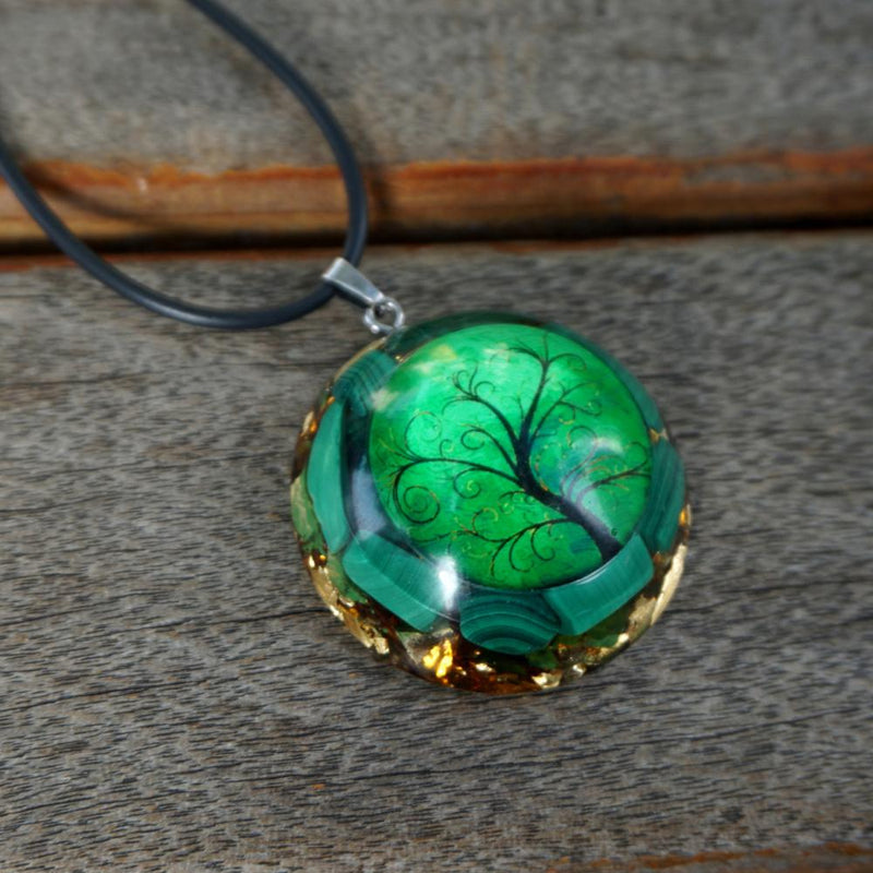 Collier arbre de vie en orgonite vert
