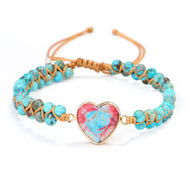 Bracelet bohème coeur en pierres naturelles, ajustable