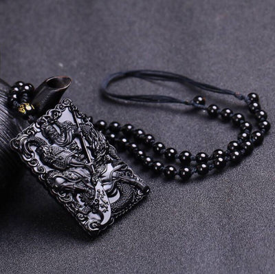 Collier de protection Guan Yu en obsidienne noire