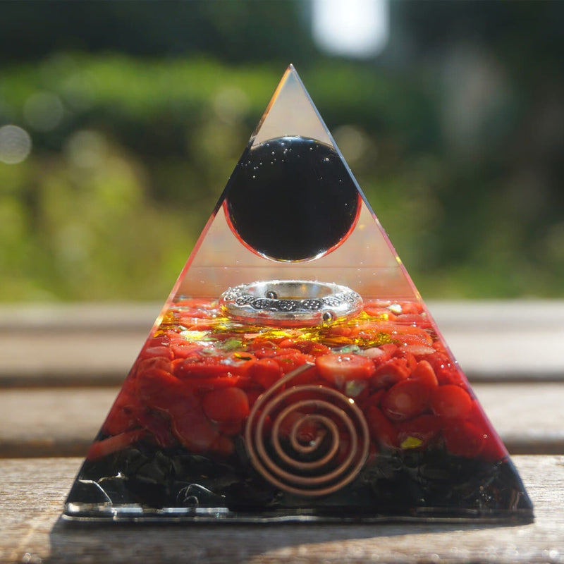 Pyramide de guérison orgonite sphère en obsidienne