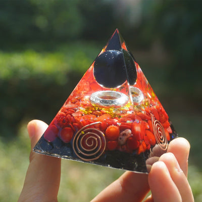 Pyramide de guérison orgonite sphère en obsidienne
