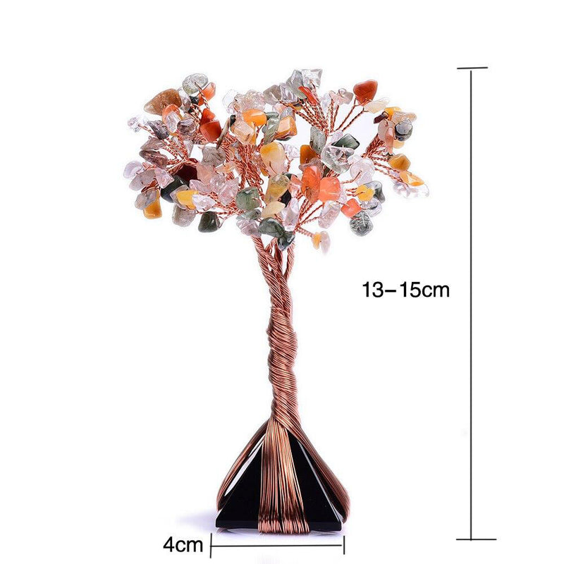 Arbre Feng Shui cristal base pyramide en obsidienne
