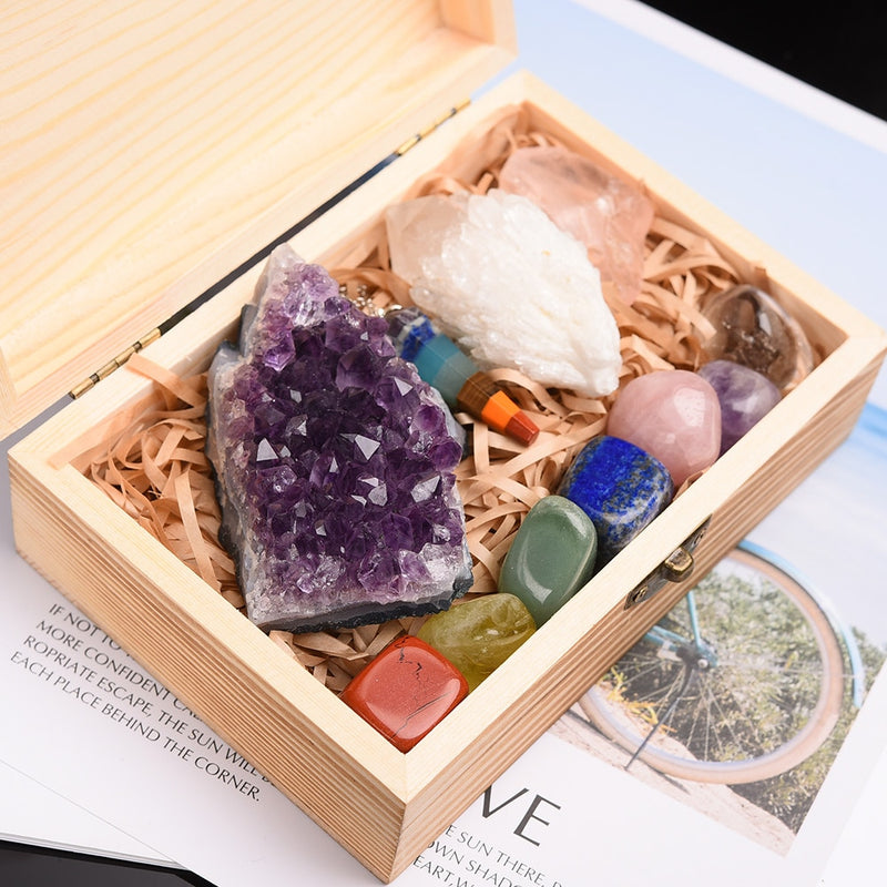 Pierres minérales de soin coffret bois