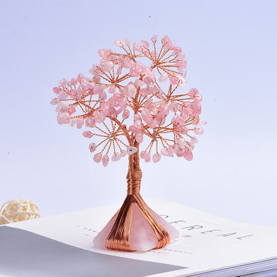 Arbre Feng Shui en quartz rose base pyramide